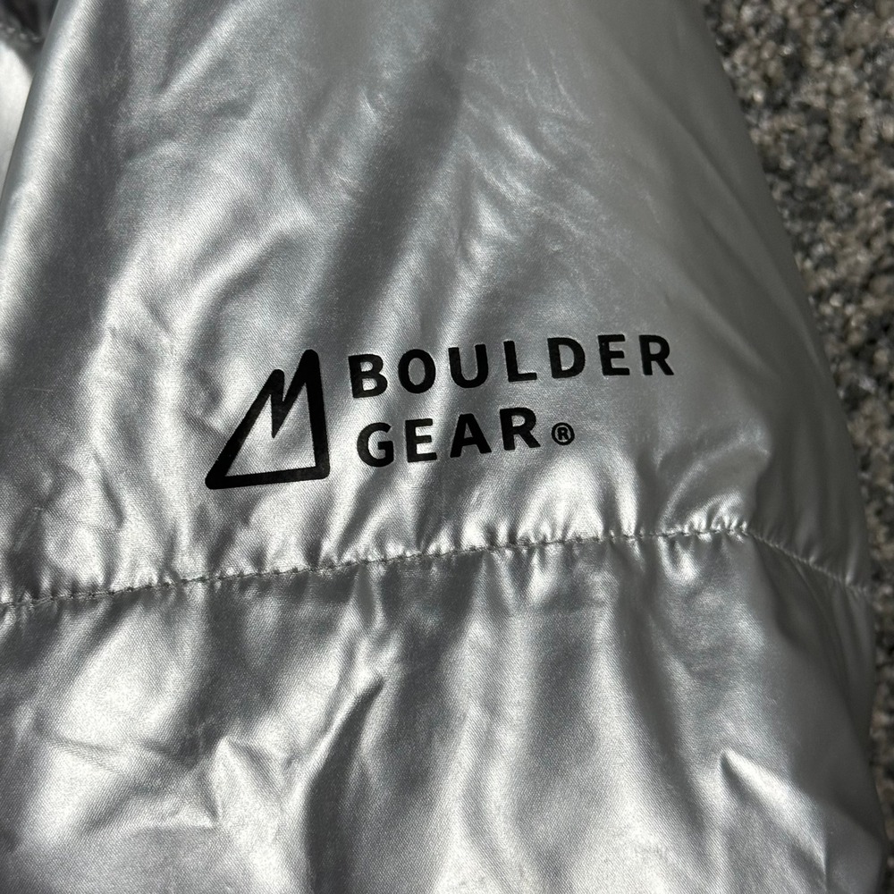 Boulder Gear Silver Metallic Puffer Jacket Faux Fur Lined Women's Large Coat - Picture 5 of 13